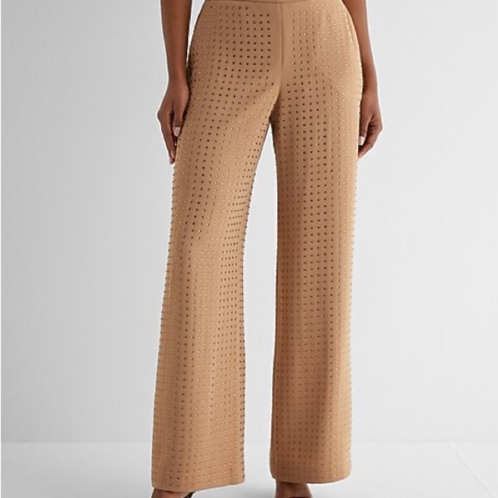 Express High Waisted Rhinestone Studded Wide Leg Trouser Pant Sz 6